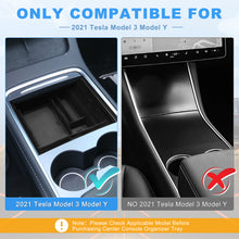 Load image into Gallery viewer, Tesla model 3/Y 5Pcs Upgraded Center Console Organizer Tray Interior Accessories Compatible for 2021 Tesla Model 3 Model Y Flocked/Silicone Armrest Hidden Drawer Storage Box Webcam Cover and Tissue Holder

