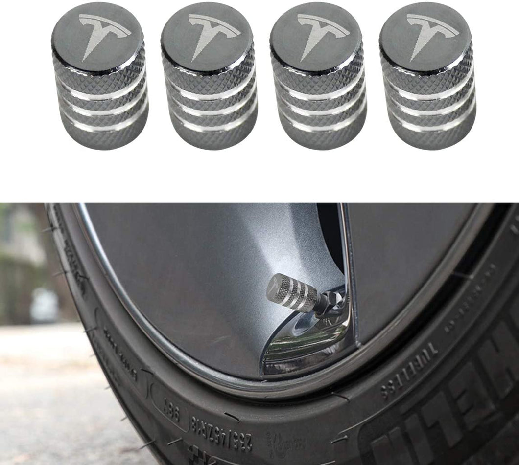 4PCS Tire Caps, Aluminum Alloy Valve Stem Cap Decorative Accessory Compatible for Tesla Model Y X S 3 (Gray)