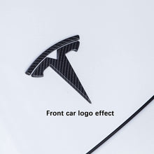 Load image into Gallery viewer, Tesla Model 3/Y Steering Wheel/Front Trunk/Rear Trunk Logo Sticker Cover Emblem Badge Decals 3PCS/Set for Tesla Model Y Accessories (Matt Carbon Fiber Pattern)
