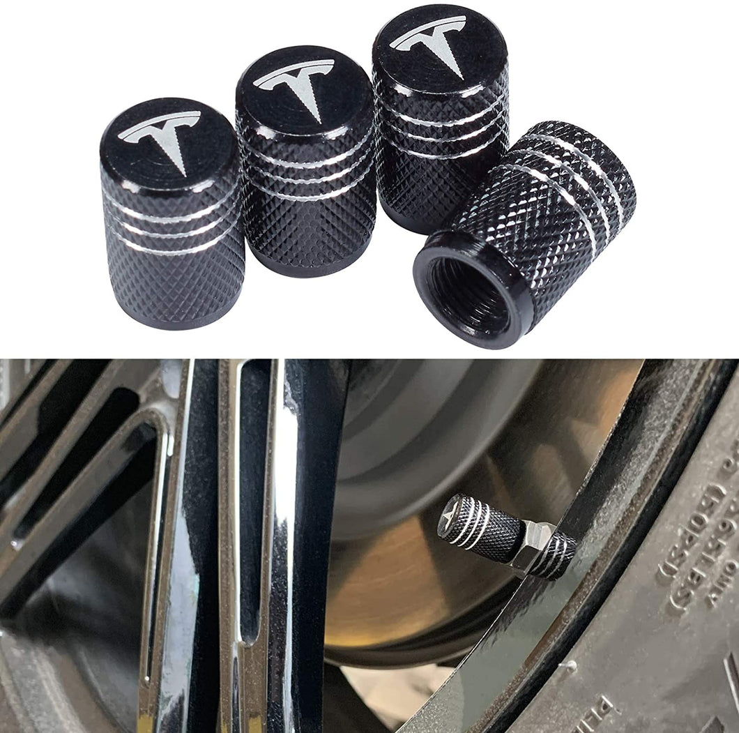 4PCS Tire Caps, Aluminum Alloy Valve Stem Cap Decorative Accessory Compatible for Tesla Model Y X S 3 (Black)