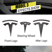 Load image into Gallery viewer, Tesla Model 3/Y Steering Wheel/Front Trunk/Rear Trunk Logo Sticker Cover Emblem Badge Decals 3PCS/Set for Tesla Model Y Accessories (Matt Carbon Fiber Pattern)
