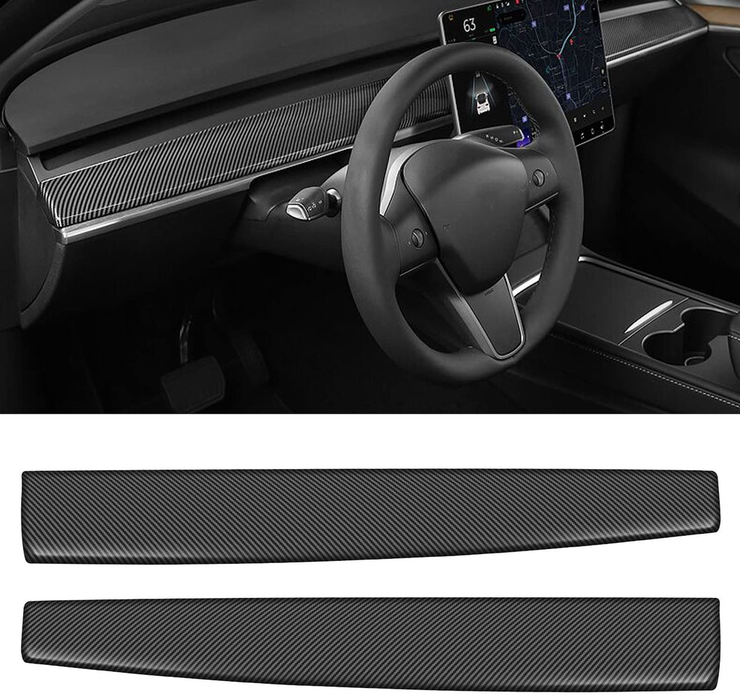 Tesla 2 Pcs ABS Dashboard Cover Matte Carbon Fiber Pattern Compatible with 2017-2021 Tesla Model 3 Model Y Dashboard Wrap Cap