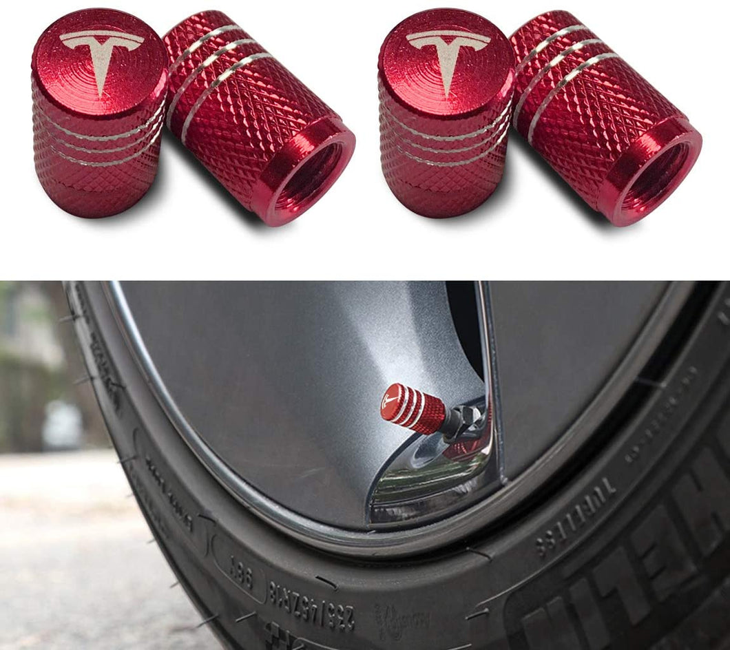 4PCS Tire Caps, Aluminum Alloy Valve Stem Cap Decorative Accessory Compatible for Tesla Model Y X S 3 (red)